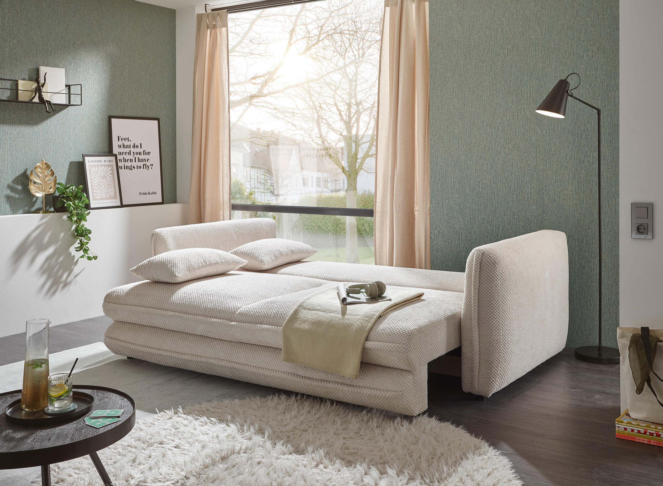 SCHLAFSOFA Mikrovelours Beige  - Beige/Schwarz, KONVENTIONELL, Kunststoff/Textil (237/94/117cm) - MID.YOU
