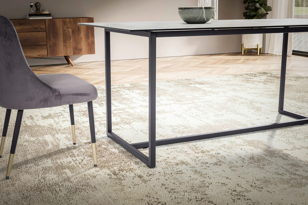 ESSTISCH in Keramik 180/90/76 cm  - Schwarz/Weiß, Design, Keramik/Metall (180/90/76cm) - MID.YOU