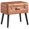 HOCKER Lederlook Kiefer Braun, Schwarz  - Schwarz/Braun, Trend, Holz/Textil (50/46/35cm) - Xora