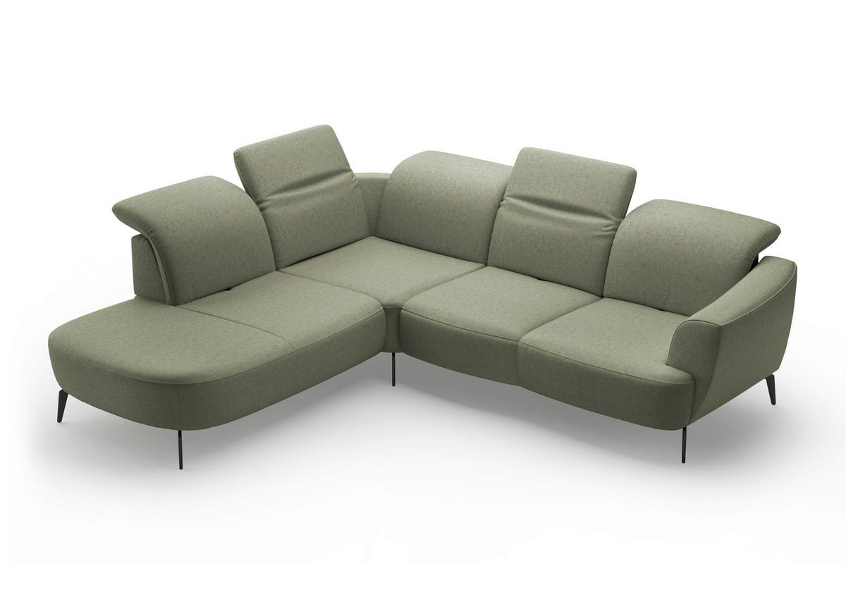 ECKSOFA ZOE E Olivgrün Flachgewebe  - Schwarz/Olivgrün, KONVENTIONELL, Textil/Metall (267/300cm) - Sit & More