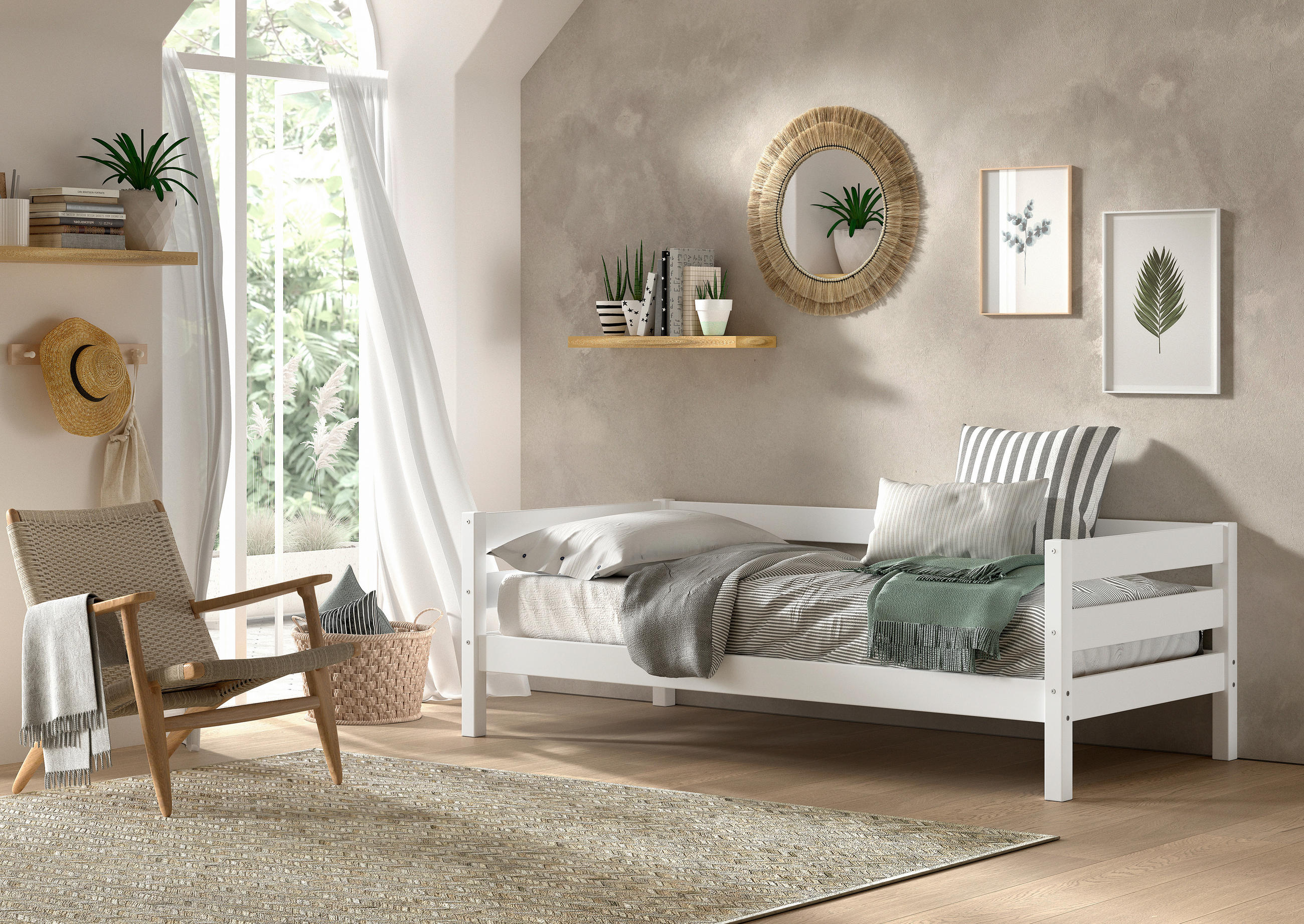 BETT in Weiß  - Naturfarben/Weiß, MODERN, Holz (90/200cm) - Vipack