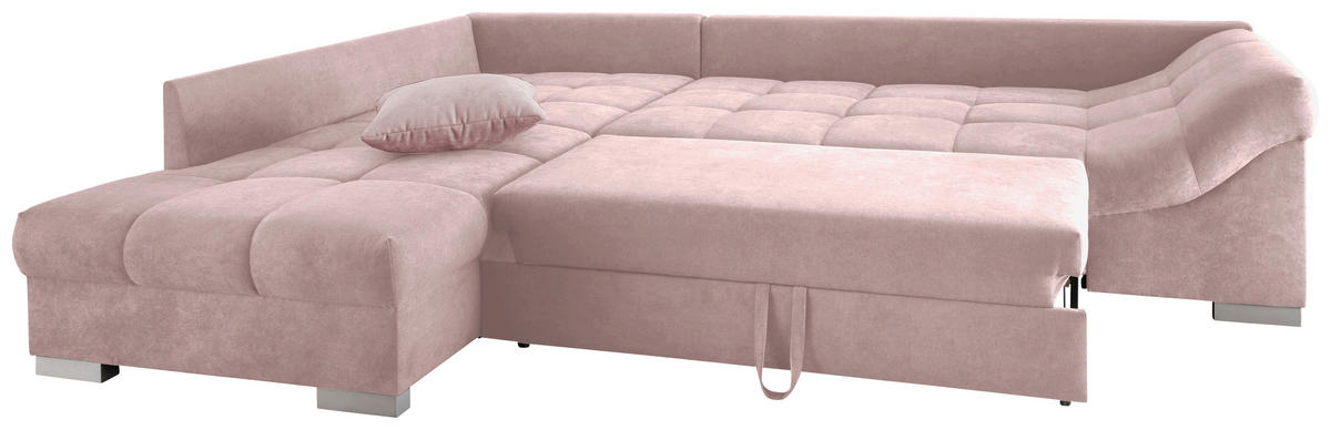 ECKSCHLAFSOFA in Rosa Textil   - Silberfarben/Rosa, Design, Holz/Textil (202/298cm) - MID.YOU