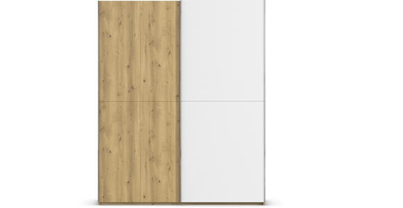 SCHWEBETÜRENSCHRANK 180/223/68 cm 2-türig Weiß, Eichefarben, Chromfarben  - Chromfarben/Eichefarben, Design, Glas/Holz (180/223/68cm) - Novel