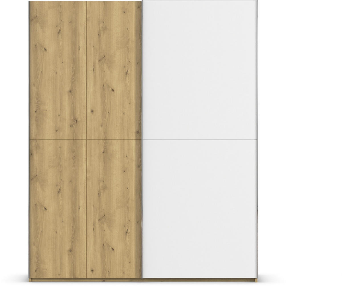 SCHWEBETÜRENSCHRANK 180/223/68 cm 2-türig Weiß, Eichefarben, Chromfarben  - Chromfarben/Eichefarben, Design, Glas/Holz (180/223/68cm) - Novel