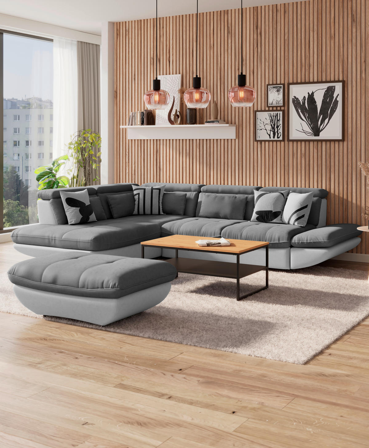 WOHNLANDSCHAFT Hellgrau, Dunkelgrau Mikrofaser  - Dunkelgrau/Hellgrau, MODERN, Kunststoff/Textil (311/233cm) - MID.YOU