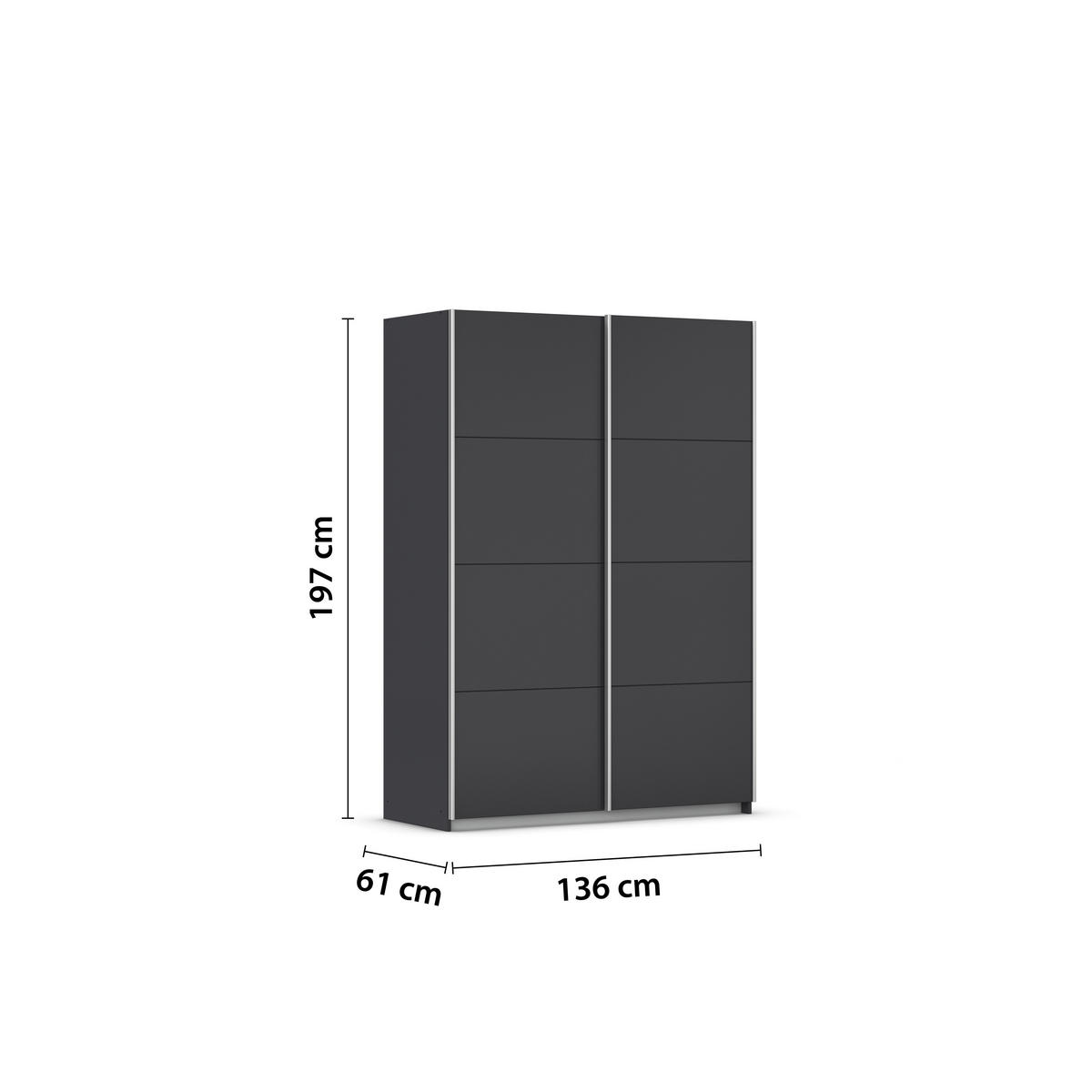 SCHWEBETÜRENSCHRANK in Graphitfarben  - Alufarben/Graphitfarben, Modern, Holzwerkstoff/Metall (136/197/61cm) - Rauch Möbel