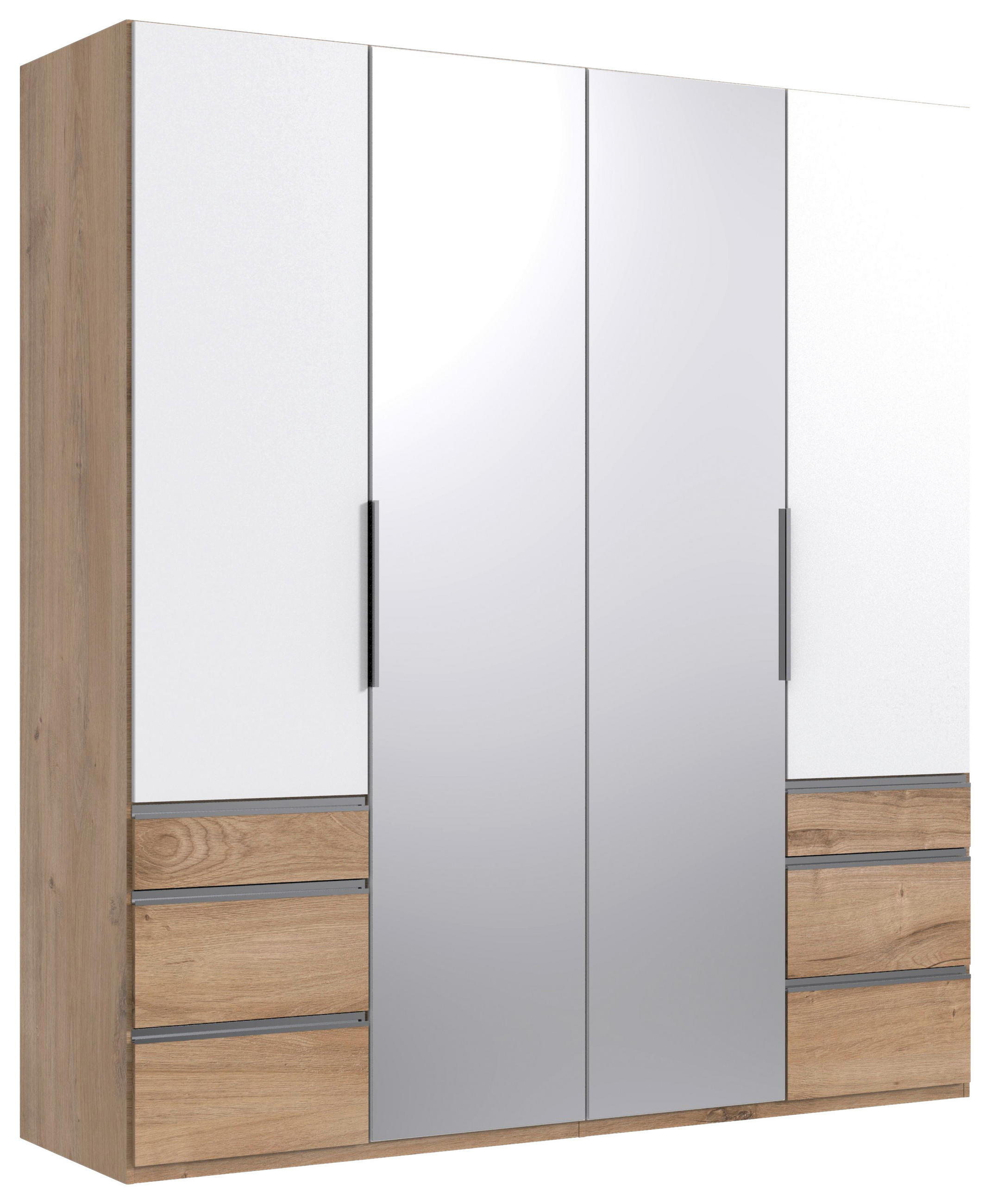 DREHTÜRENSCHRANK 4-türig Weiß, Eichefarben, Silberfarben  - Chromfarben/Eichefarben, MODERN, Glas/Holzwerkstoff (200/216/58cm) - MID.YOU