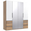 DREHTÜRENSCHRANK  in Weiß, Eichefarben, Silberfarben  - Chromfarben/Eichefarben, MODERN, Glas/Holzwerkstoff (200/216/58cm) - MID.YOU