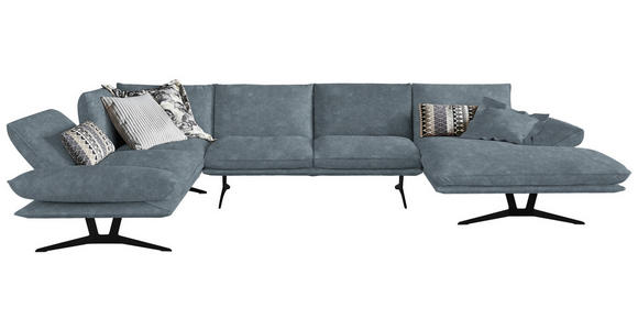 WOHNLANDSCHAFT in Echtleder Blau - Blau/Schwarz, Natur, Leder/Metall (217/359/155cm) - Dieter Knoll