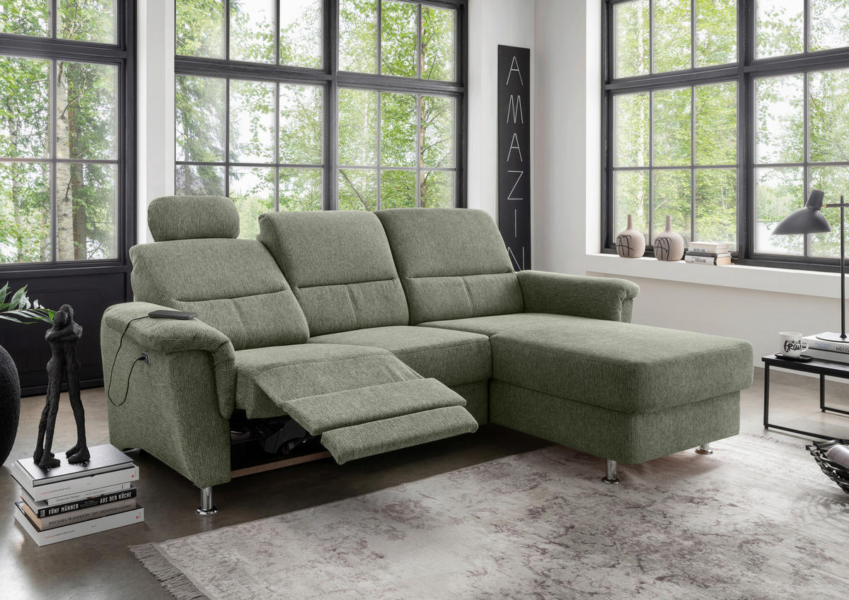 ECKSOFA in Chenille Grün  - Chromfarben/Grün, Modern, Textil/Metall (231/165cm) - Livetastic