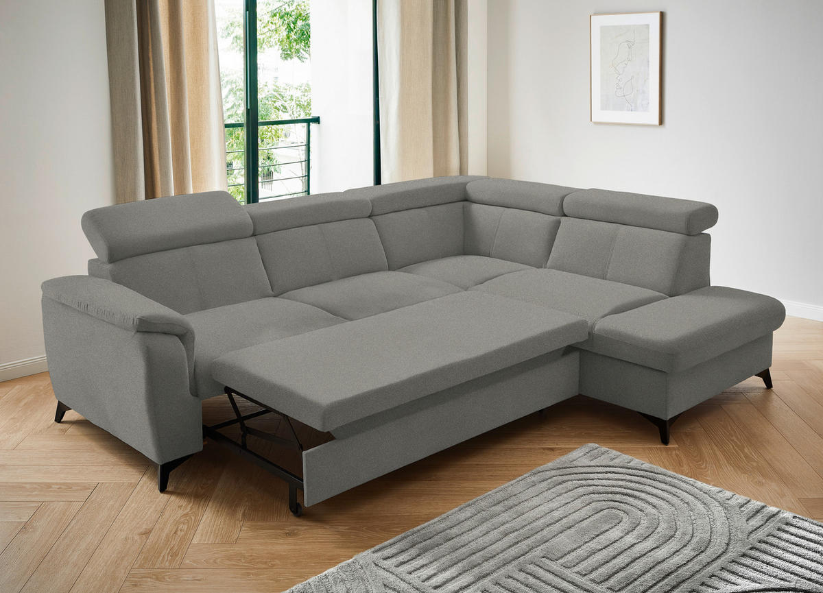 ECKSOFA in Mikrofaser Hellgrau  - Hellgrau/Schwarz, Design, Textil/Metall (260/203cm) - Stylife