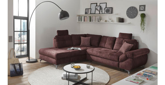 ECKSOFA Aubergine Velours  - Aubergine/Schwarz, KONVENTIONELL, Kunststoff/Textil (218/275cm) - Carryhome