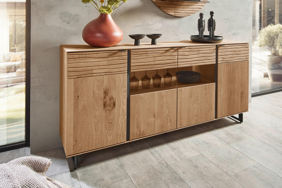 SIDEBOARD Eichefarben  192/94/44 cm  - Eichefarben/Anthrazit, Natur, Glas/Holz (192/94/44cm) - Valnatura