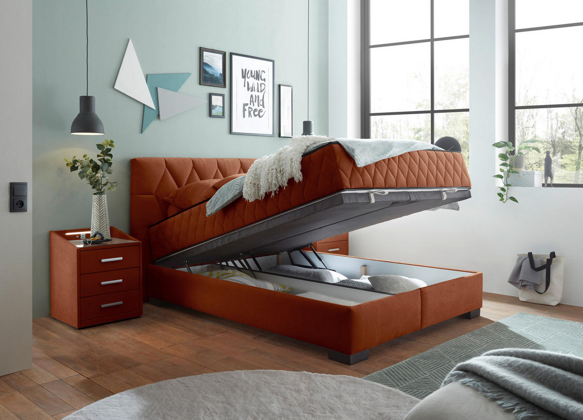 BOXBETT 140/200 cm  in Cognac  - Cognac/Schwarz, Modern, Holzwerkstoff/Kunststoff (140/200cm) - MID.YOU
