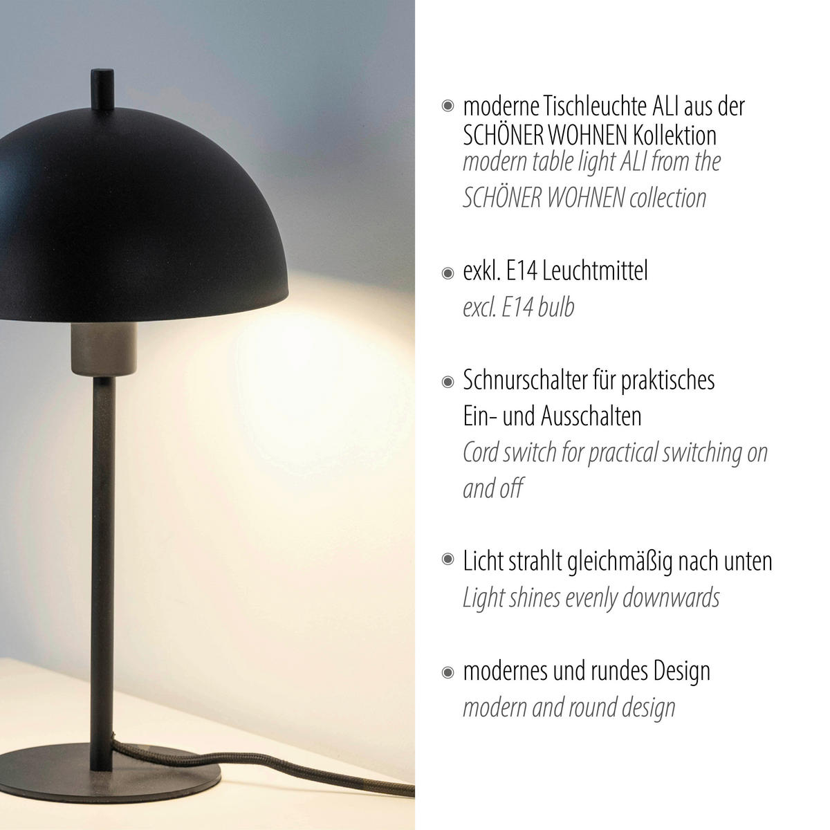 LED-TISCHLEUCHTE SW ALI 18/18/33,5 cm   - Schwarz, Design, Glas/Kunststoff (18/18/33,5cm) - Schöner Wohnen