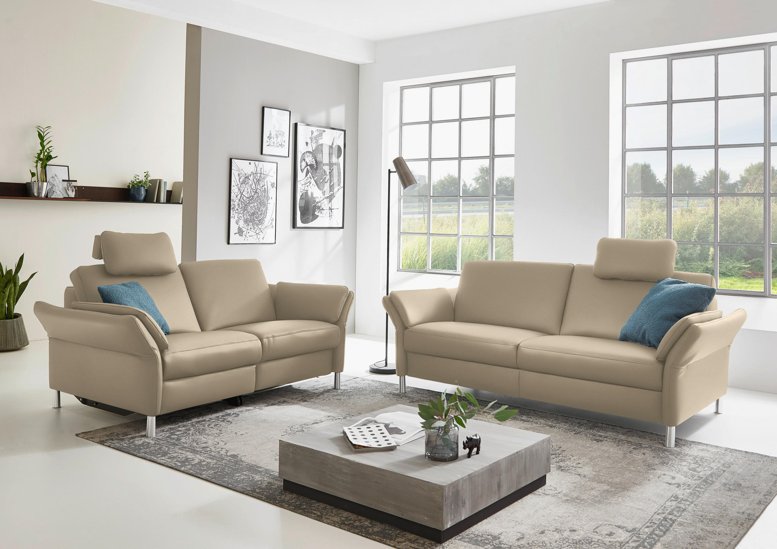 2,5-SITZER in Leder Grau - Alufarben/Grau, Design, Leder/Metall (164/82/99cm) - Dieter Knoll