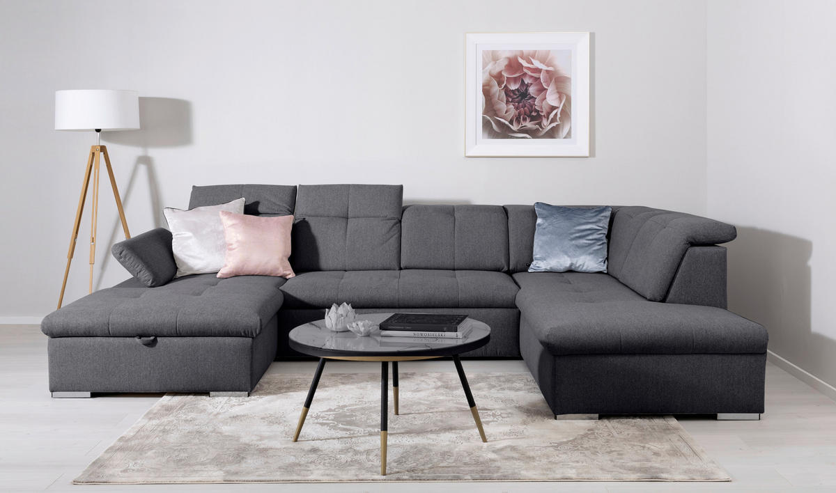 WOHNLANDSCHAFT Dunkelgrau  - Dunkelgrau/Grau, Design, Textil/Metall (173/328/215cm) - MID.YOU