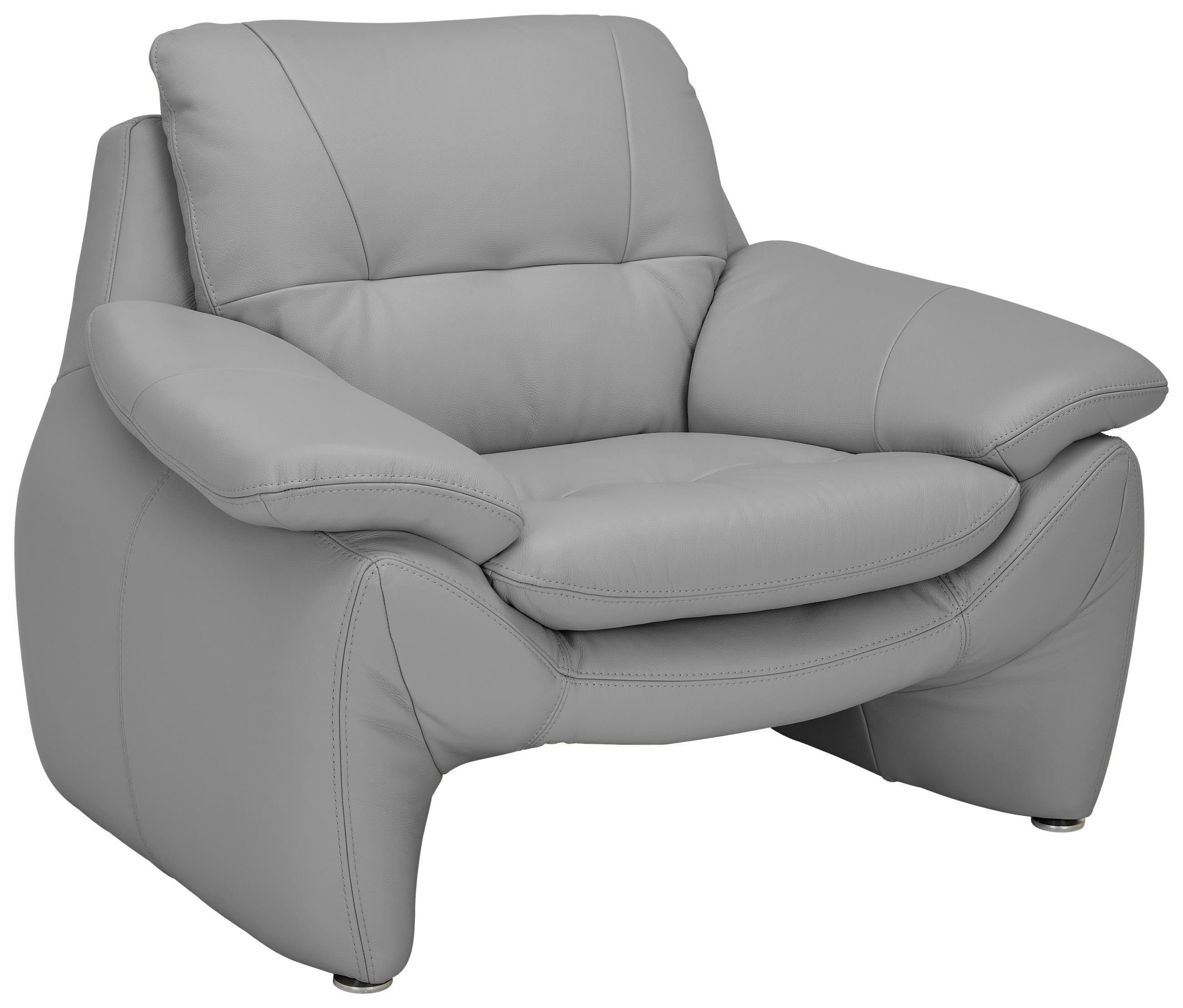 SESSEL in Echtleder Grau  - Silberfarben/Grau, KONVENTIONELL, Leder/Metall (110/91/86cm) - Celina Home