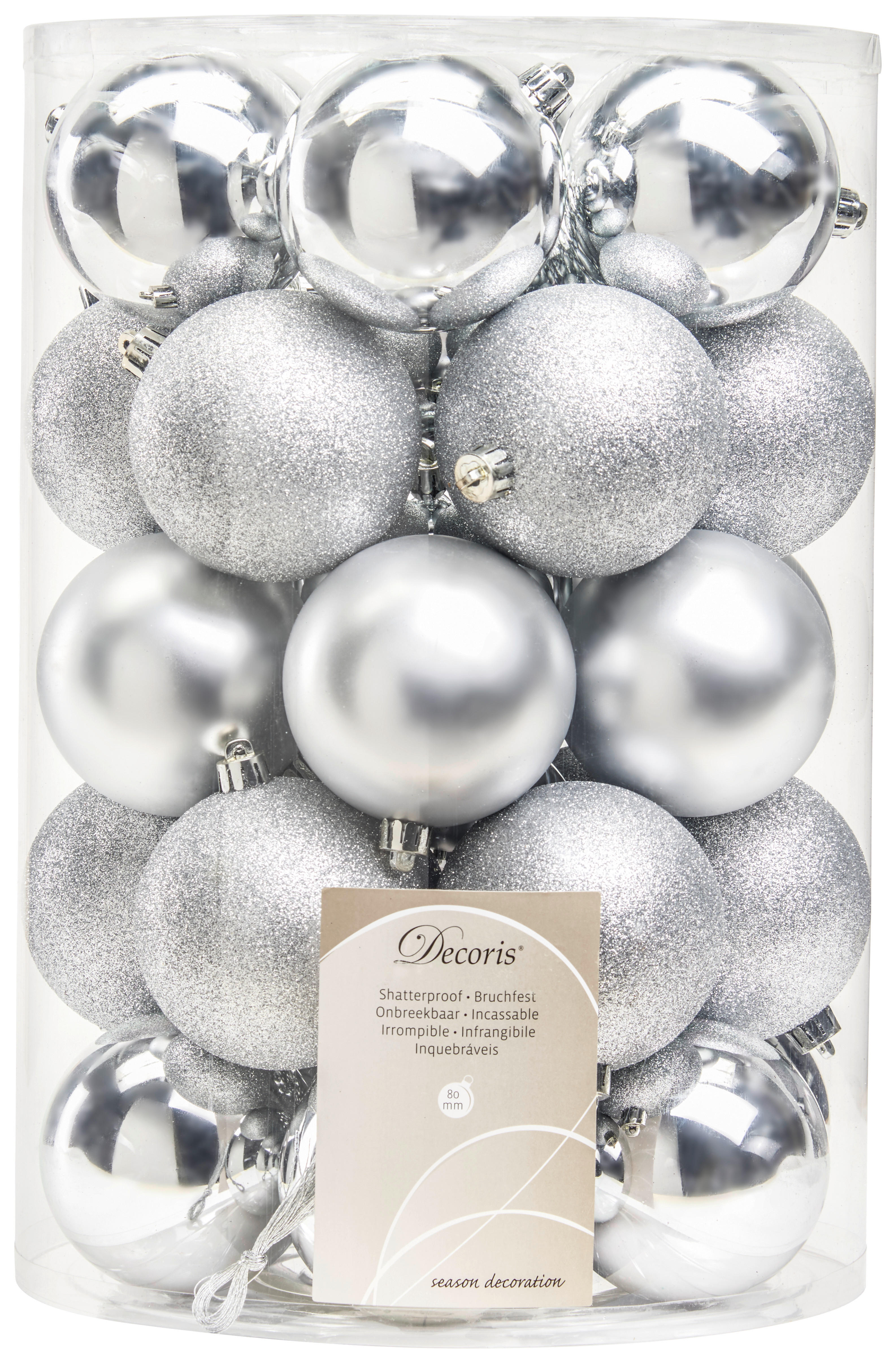 CHRISTBAUMKUGEL-SET 34-teilig Silberfarben  - Silberfarben, Basics, Kunststoff (8,00/8,00/8cm)