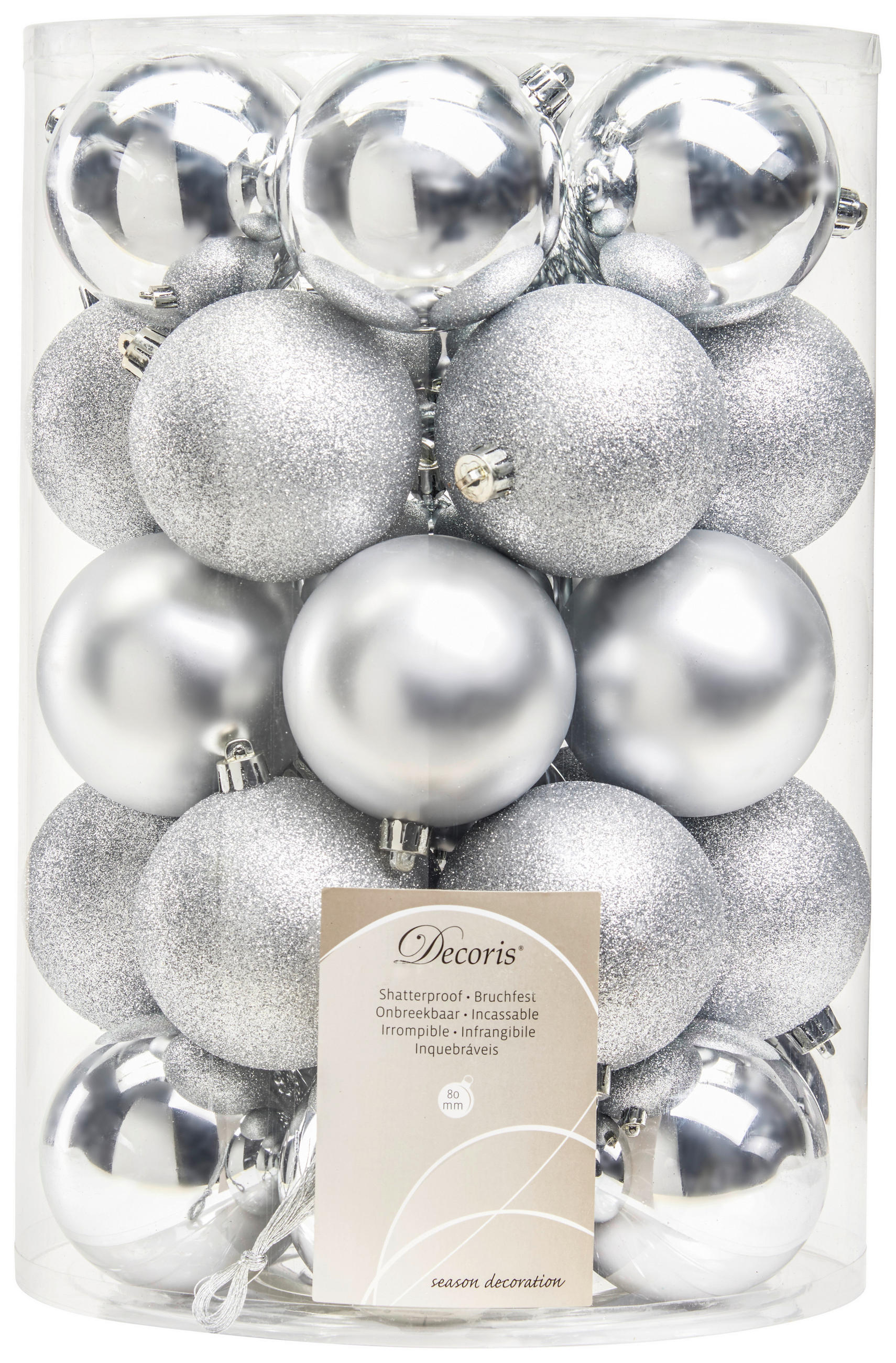 CHRISTBAUMKUGEL-SET 34-teilig Silberfarben - Silberfarben, Basics, Kunststoff (8,00/8,00/8cm)