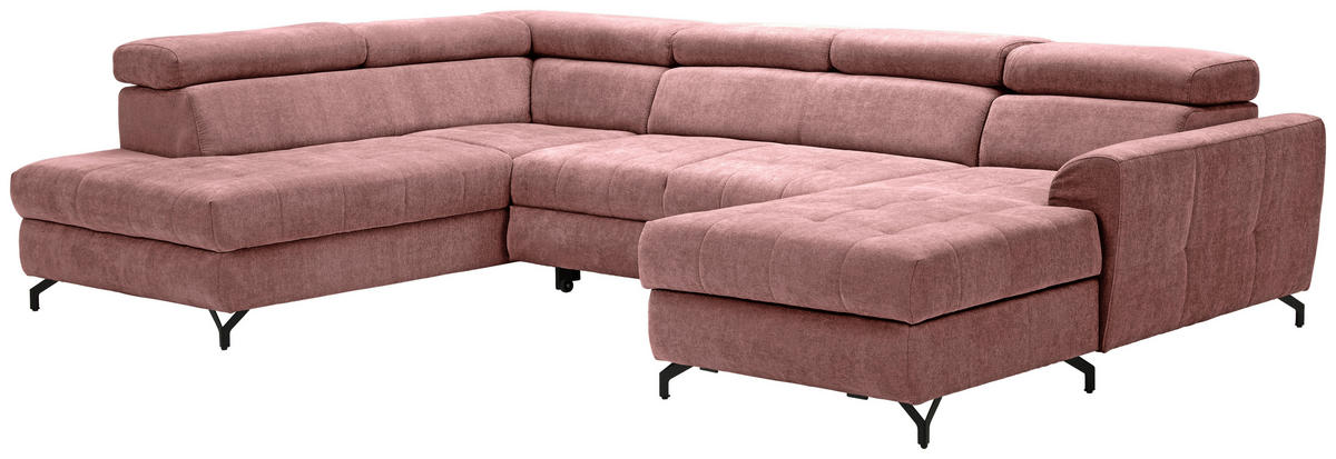 WOHNLANDSCHAFT Rosa Struktur  - Schwarz/Rosa, Design, Textil/Metall (203/327/177cm) - Stylife