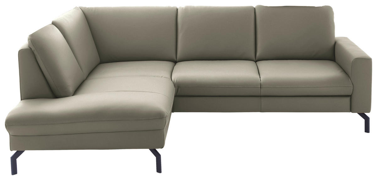 ECKSOFA in Echtleder Hellgrau  - Hellgrau/Schwarz, Design, Leder/Metall (194/250cm) - Beldomo Premium