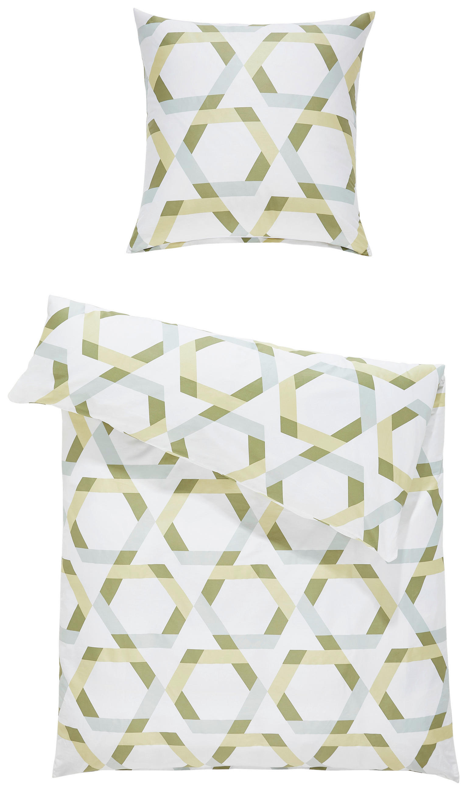 POVLEČENÍ, makosatén, bílá, zelená, 135/200 cm  - bílá/zelená, Konvenční, textil (135/200cm) - Janine