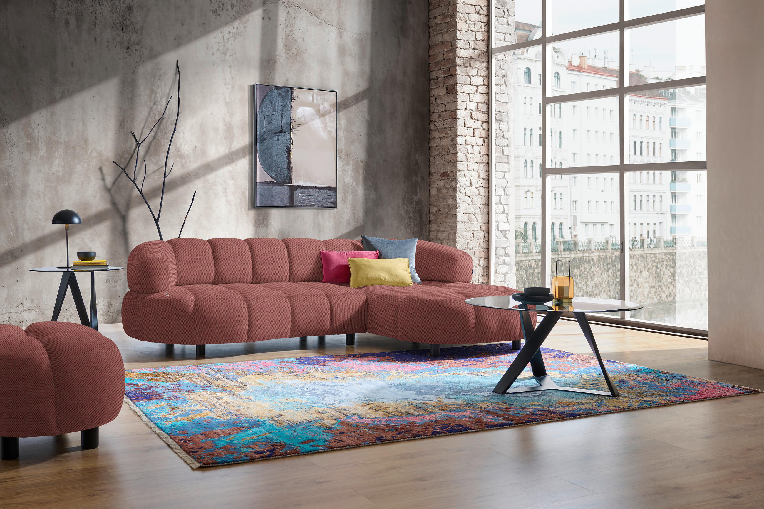 ECKSOFA in Webstoff Altrosa  - Schwarz/Altrosa, Design, Holz/Textil (284/183cm) - Welnova