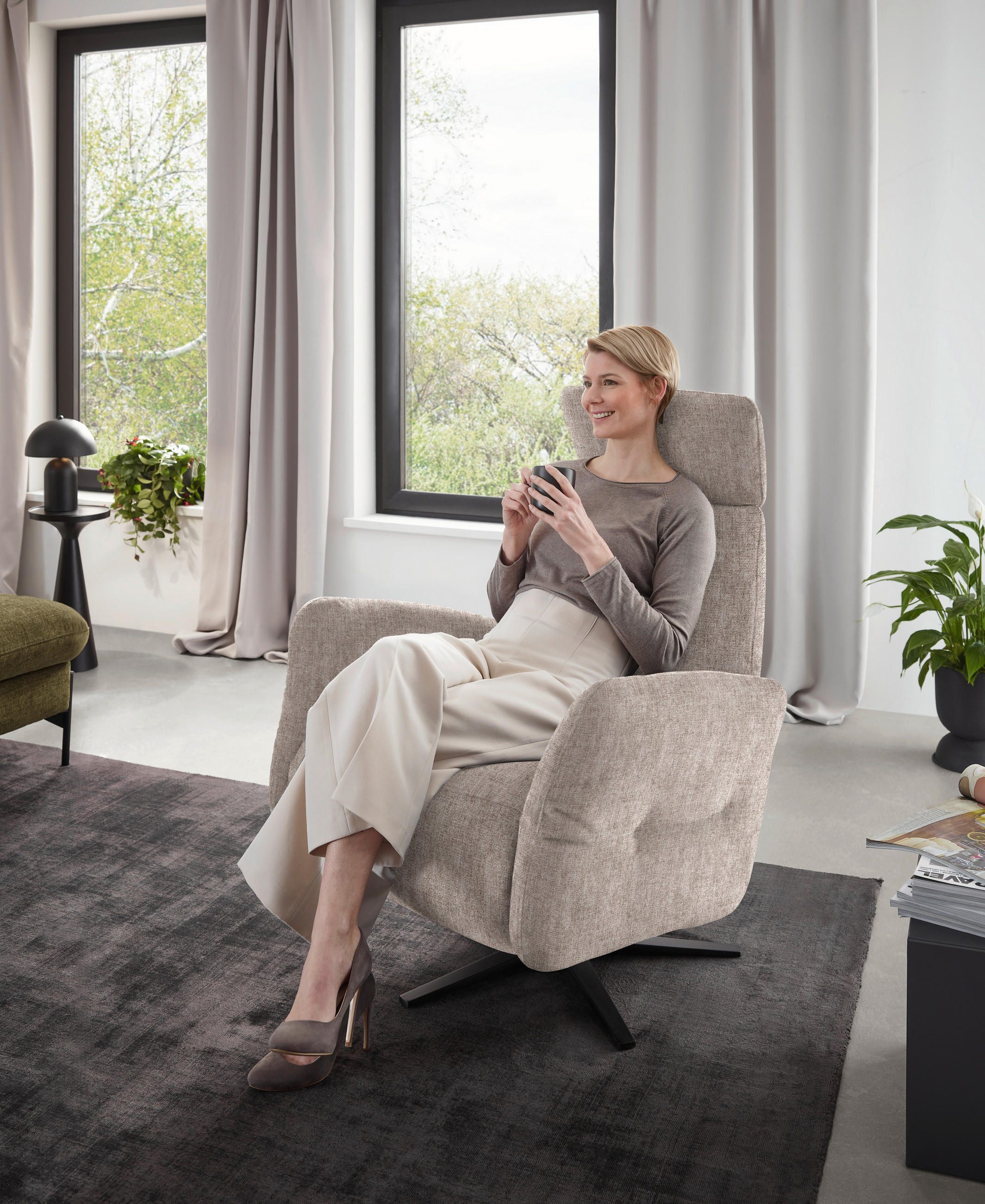 RELAXSESSEL in Textil Hellbraun  - Hellbraun/Schwarz, Design, Textil/Metall (78/113/90cm) - Dieter Knoll