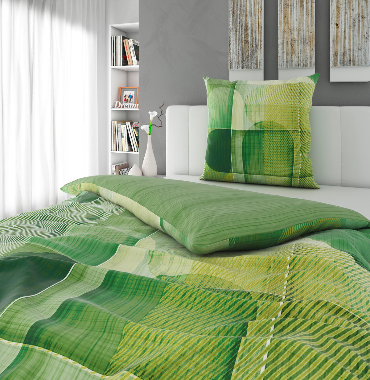 WENDEBETTWÄSCHE Satin 135/200 cm  - Grün, Design, Textil (135/200cm) - Esposa