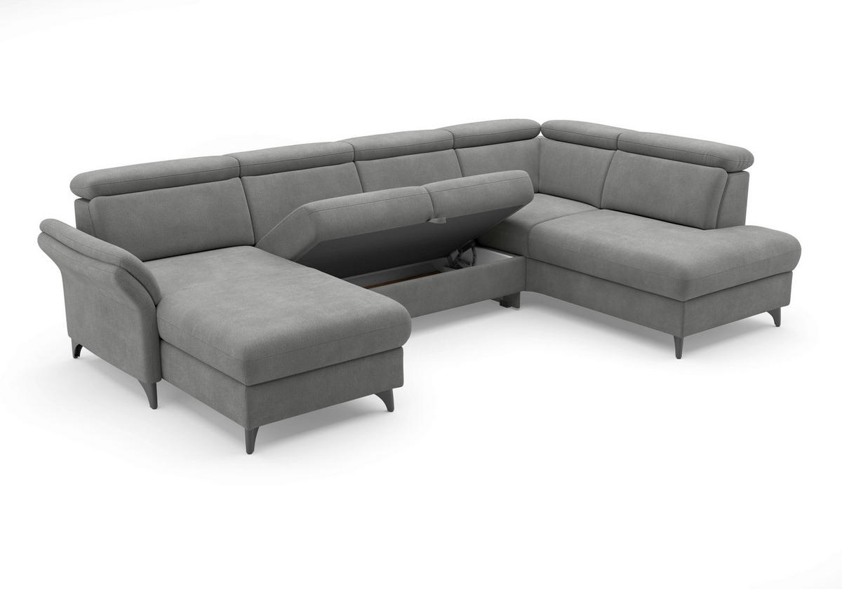 WOHNLANDSCHAFT Flachgewebe Grau  - Schwarz/Grau, Konventionell, Textil/Metall (166/321/193cm) - Sit & More