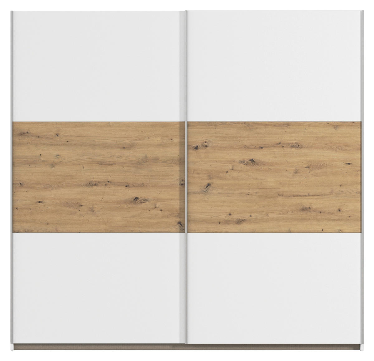 SCHWEBETÜRENSCHRANK 218/210/59 cm 2-türig Weiß, Eiche Artisan  - Alufarben/Weiß, KONVENTIONELL, Holzwerkstoff/Metall (218/210/59cm)