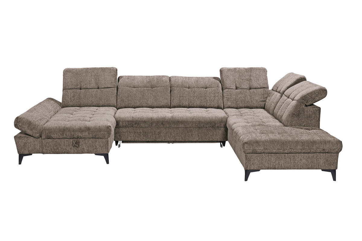 WOHNLANDSCHAFT MERCY Braun Mikrovelours  - Schwarz/Braun, MODERN, Kunststoff/Textil (169/348/245cm) - MID.YOU