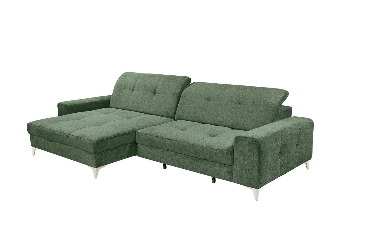 ECKSOFA SORELLA Dunkelgrün Mikrovelours Kopfteilverstellung, Sitztiefenverstellung  - Kaschmir/Dunkelgrün, Design, Kunststoff/Textil (182/328cm) - MID.YOU