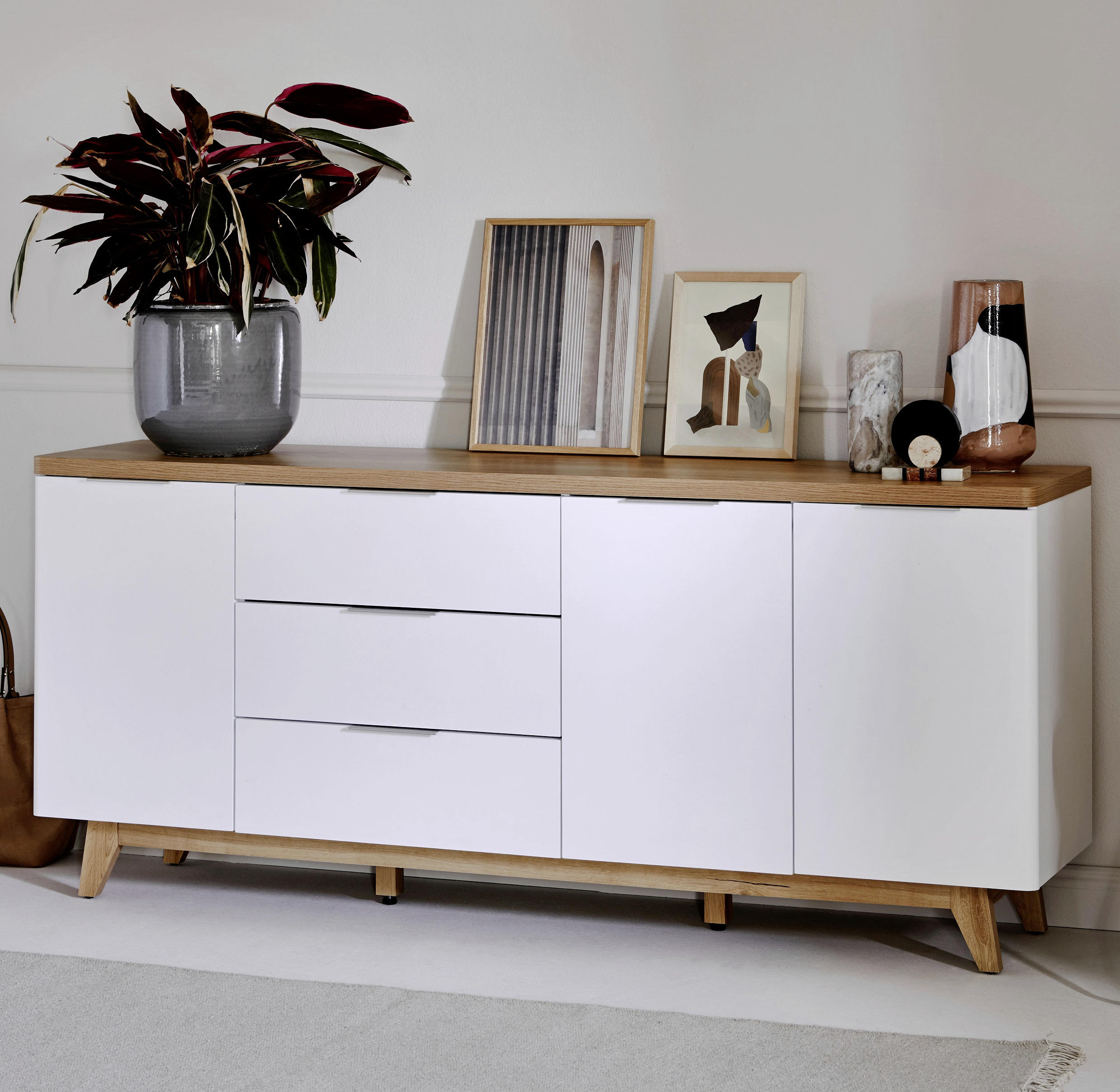 SIDEBOARD in 180/77/39 cm - Eichefarben/Alufarben, KONVENTIONELL, Holzwerkstoff/Metall (180/77/39cm) - Livetastic