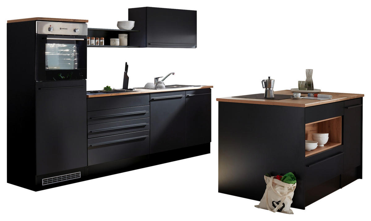 KUHINJSKI OTOK crna, boje hrasta  - boje hrasta/crna, Konvencionalno, drvni materijal/plastika (145/90/90cm) - MID.YOU