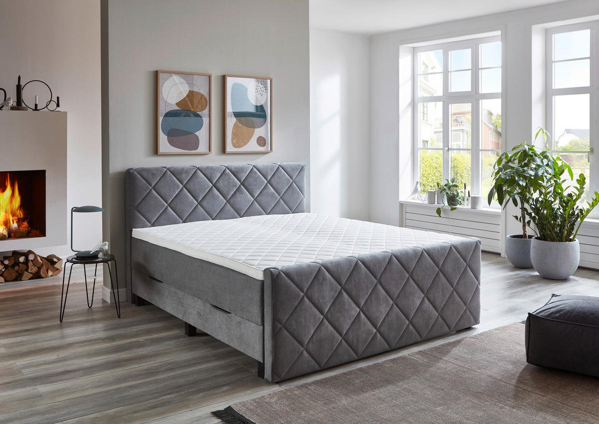 BOXSPRINGBETT 180/200 cm  in Grau  - Schwarz/Grau, Konventionell, Kunststoff/Textil (180/200cm) - home24