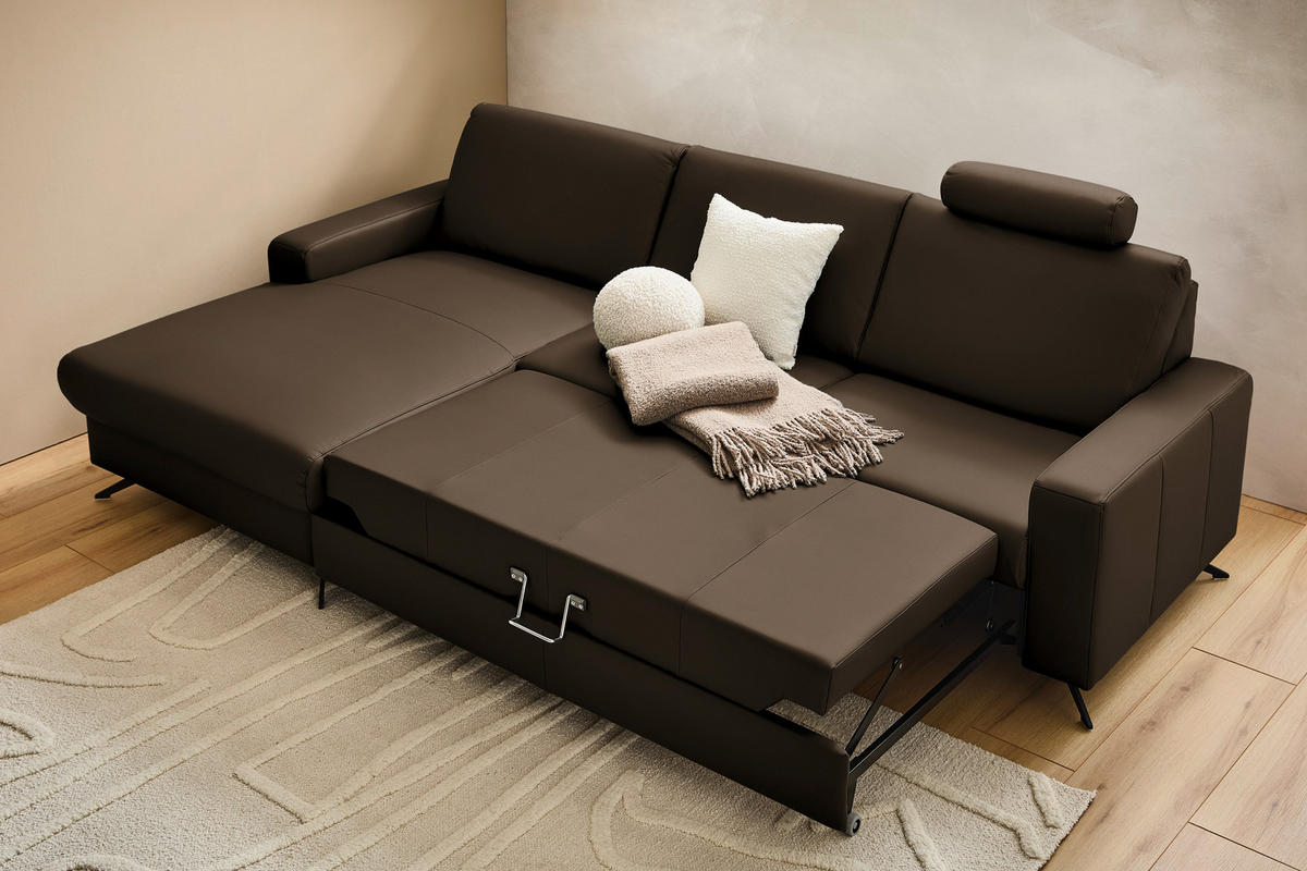 ECKSOFA in Echtleder Braun  - Schwarz/Braun, Design, Leder/Metall (165/267cm) - Lomoco
