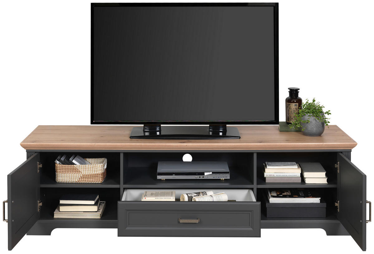 TV-ELEMENT - Graphitfarben/Eiche Artisan, ROMANTIK / LANDHAUS, Holzwerkstoff/Metall (193/54/51cm) - Hom`in