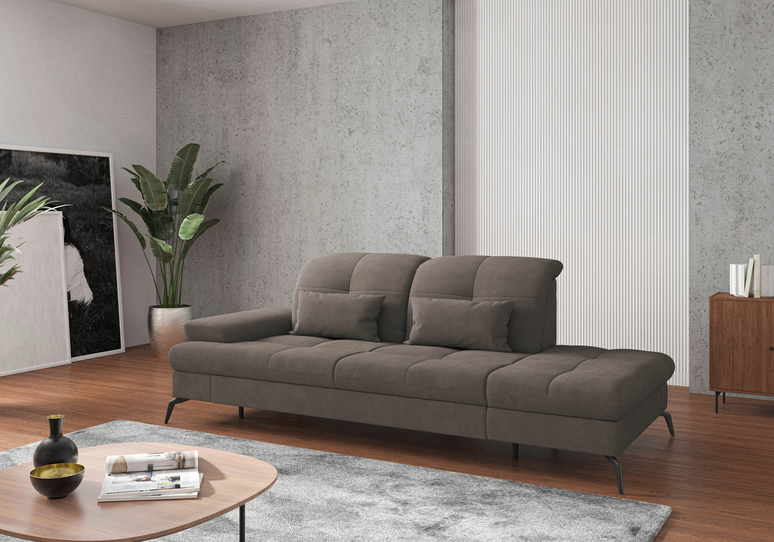 RÉCAMIERE Schlammfarben Flachgewebe  - Schlammfarben/Schwarz, KONVENTIONELL, Textil/Metall (231/90/122cm) - Sit & More
