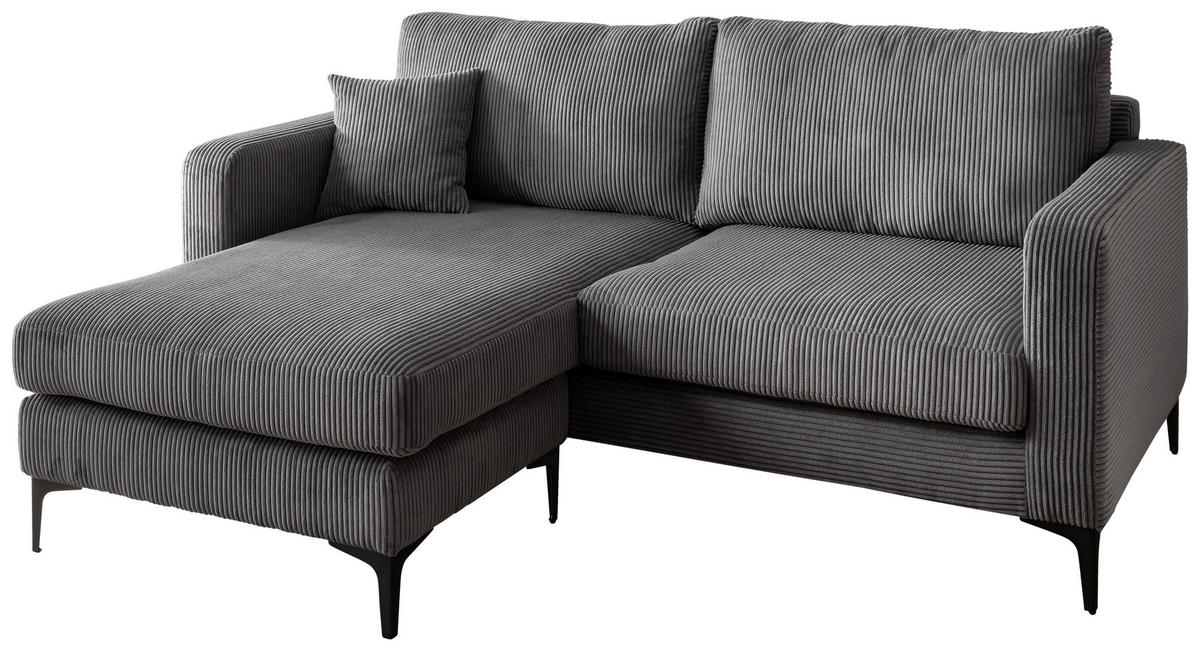 ECKSOFA Eliza Grau Cord  - Schwarz/Grau, Basics, Textil/Metall (204/153cm) - Livetastic