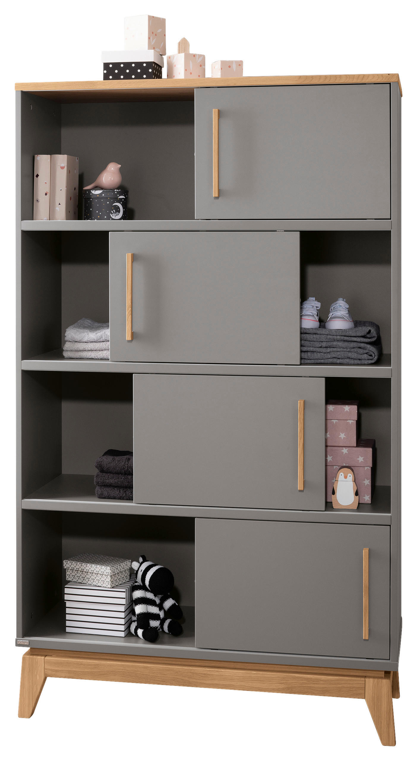 STANDREGAL Eiche massiv Grau, Eichefarben  - Eichefarben/Grau, Design, Holz/Holzwerkstoff (94,8/161/39,6cm) - Paidi