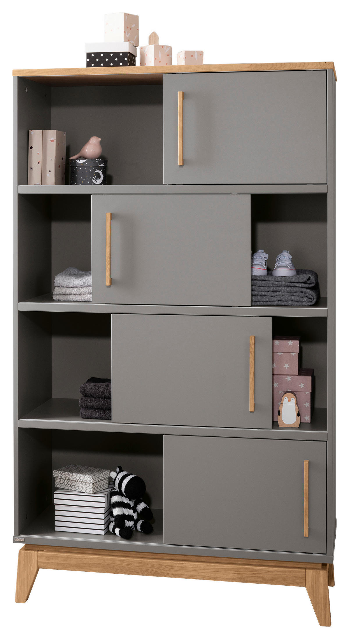 STANDREGAL Eiche massiv Grau, Eichefarben  - Eichefarben/Grau, Design, Holz/Holzwerkstoff (94,8/161/39,6cm) - Paidi