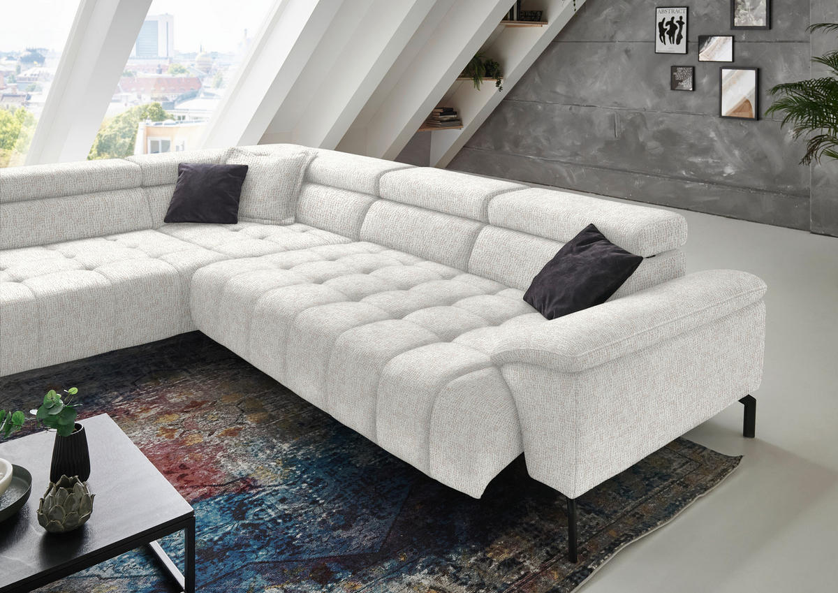 ECKSOFA in Chenille Beige  - Beige/Schwarz, Design, Textil/Metall (222/323cm) - Beldomo Style