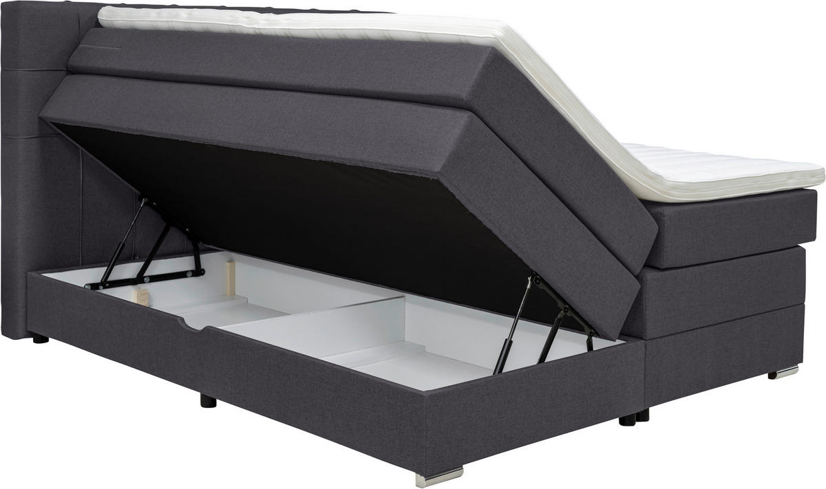 BOXSPRINGBETT 180/200 cm  in Dunkelgrau  - Dunkelgrau/Alufarben, Konventionell, Kunststoff/Textil (180/200cm) - Carryhome