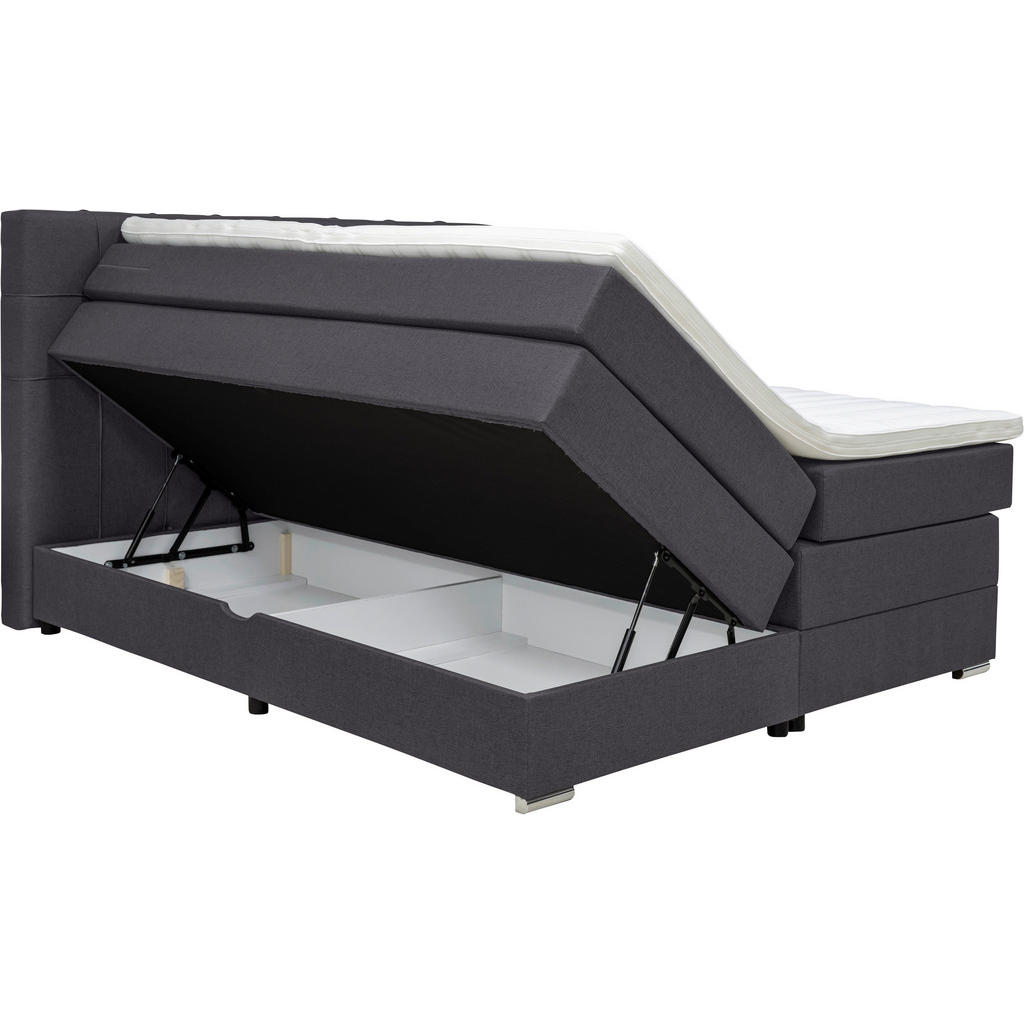 Thumbnail - Carryhome Boxspringbett, Dunkelgrau, Textil, H3, 5-Zonen, Höhe ca. 18 cm, 180x200 cm, Topper durchgehend, in verschieden...