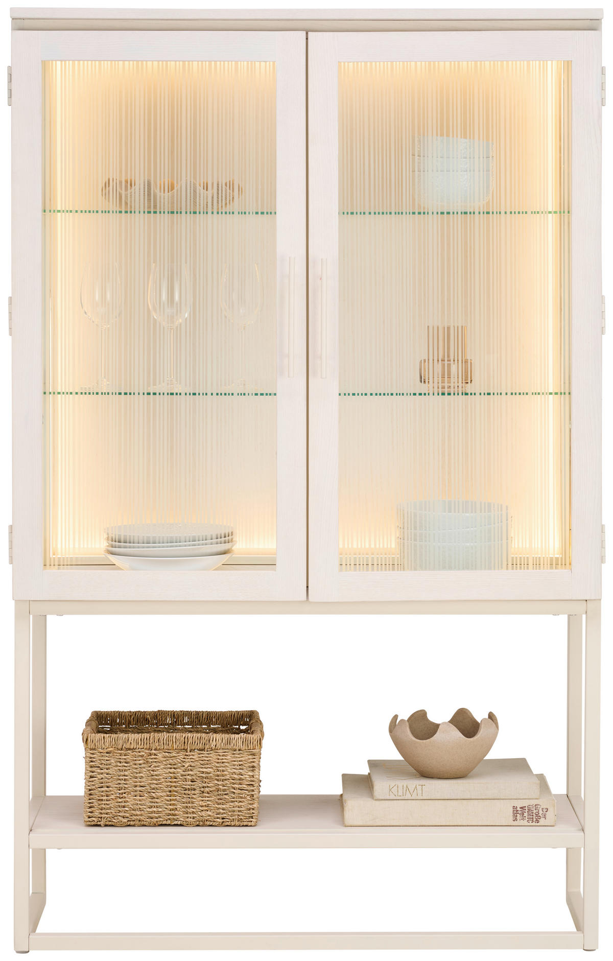 VITRINE in furniert, massiv Esche Weiß  - Weiß, MODERN, Glas/Holz (100/160/43cm) - Lomoco