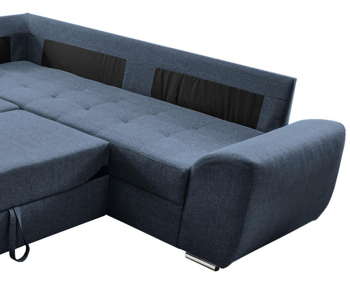 WOHNLANDSCHAFT Blau Mikrofaser  - Chromfarben/Blau, KONVENTIONELL, Textil/Metall (156/292/218cm) - Livetastic