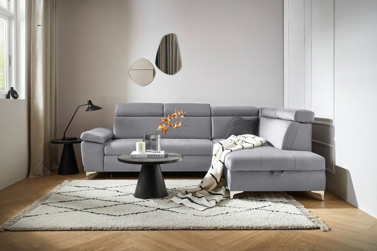 SAROKKANAPÉ textil ezüstszínű  - krómszínű/ezüstszínű, Konventionell, textil/fém (271/206cm) - Carryhome