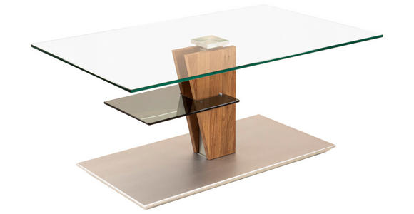 COUCHTISCH Wildeiche teilmassiv rechteckig Wildeiche, Edelstahlfarben, Grau 100/60/47-65 cm  - Wildeiche/Edelstahlfarben, MODERN, Glas/Holz (100/60/47-65cm) - Venda